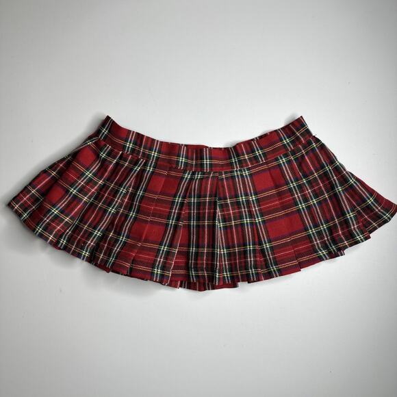 Y2K Hustler Red Plaid Pleated Micro Mini Skirt M/L Punk School Girl Sexy - Picture 2 of 11
